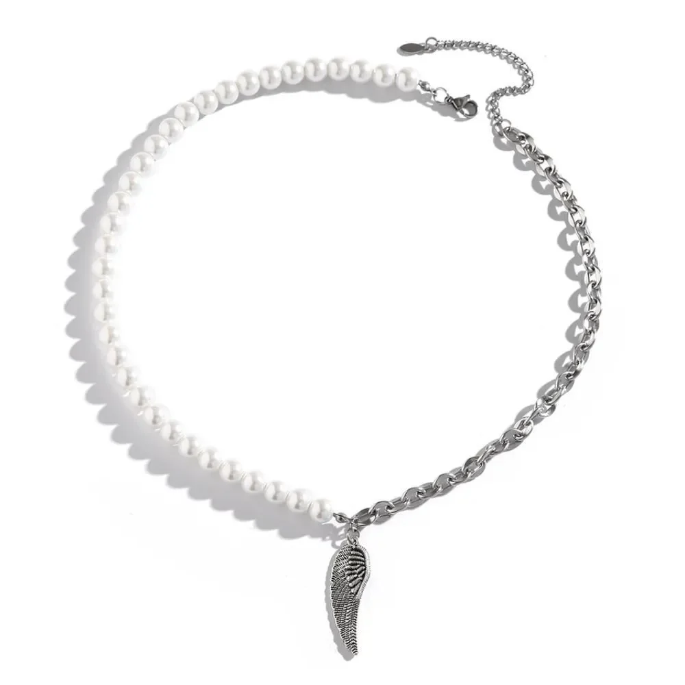 Pearl Feather Cross Necklace